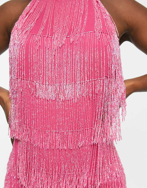 Pink dress hotsell with tassels