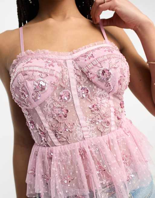 Miss Selfridge - Premium korsettop met versiering in roze, 3 van 4