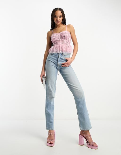 Miss Selfridge - Premium korsettop met versiering in roze, 4 van 4