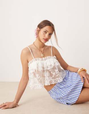 Miss Selfridge premium lace baby doll top in white - view 1