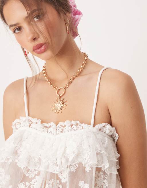 Miss Selfridge premium lace baby doll top in white, 2 of 4