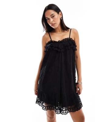 Miss Selfridge premium lace detail dress in black - view 1