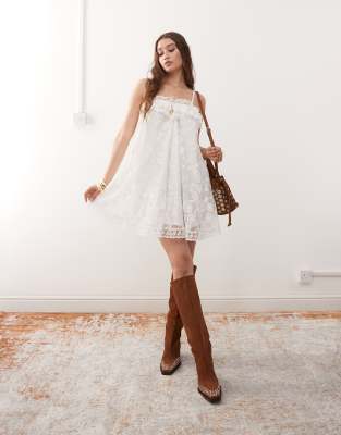 Miss Selfridge premium lace detail dress in white - view 1