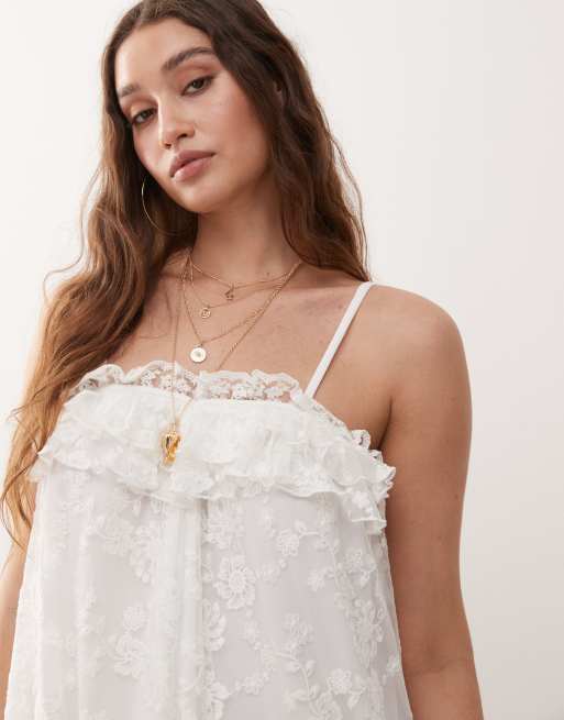 lace trim slip sleep dress Papinelle | Camille Silk Lace Mini Slip main image 1