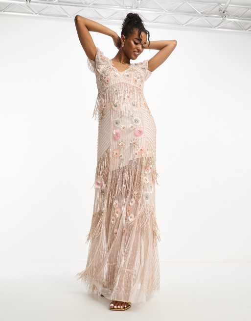 Miss Selfridge - Premium - Lyserød maxikjole med blomsterudsmykning , 4 af 4