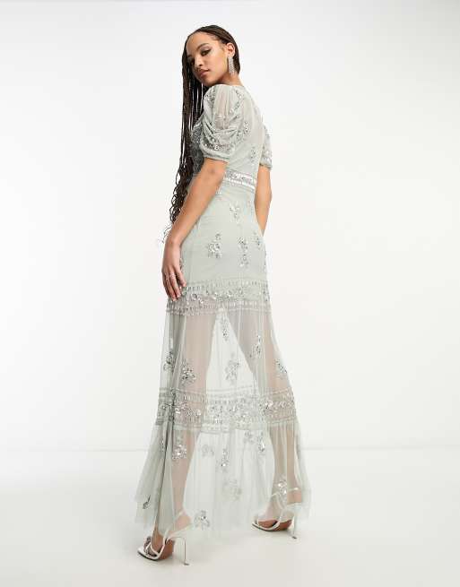 Miss Selfridge - Premium - Maxi-jurk met versiering in saliegroen, 4 van 4