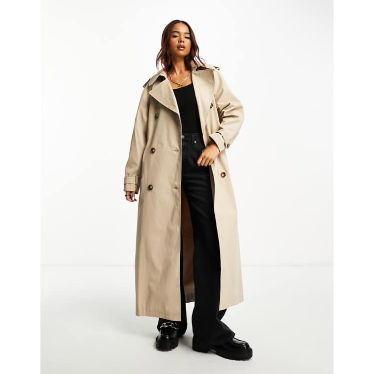 Miss Selfridge premium maxi trench coat in beige ASOS