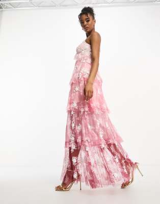 Miss Selfridge - Premium - Midi-Slipkleid mit Blumenspitze und Farbverlauf-Rosa