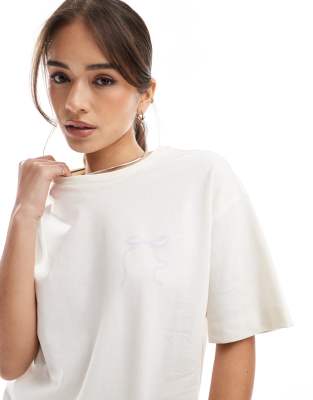 Miss Selfridge Premium Oversized Graphic Bow Back Print T-shirt In White