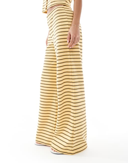 Miss Selfridge premium rib wide leg pants in stripe