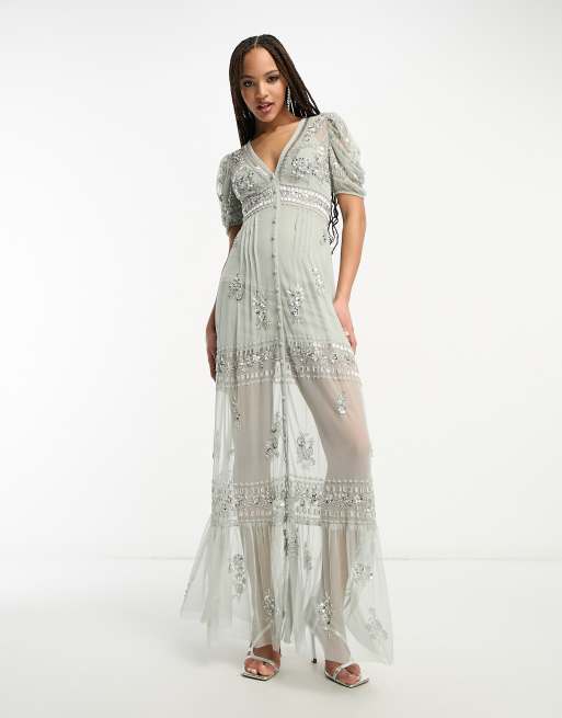 Miss Selfridge - Premium - Salviegrøn maxikjole med udsmykninger, 2 af 4