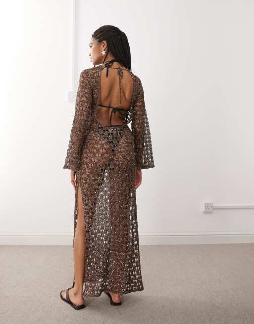 Miss Selfridge premium sequin beach dress in chocolate | ASOS