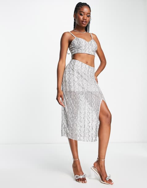 Miss Selfridge – Premium – Silverfärgad utsmyckad bralette med repdetalj, del av set - view 1