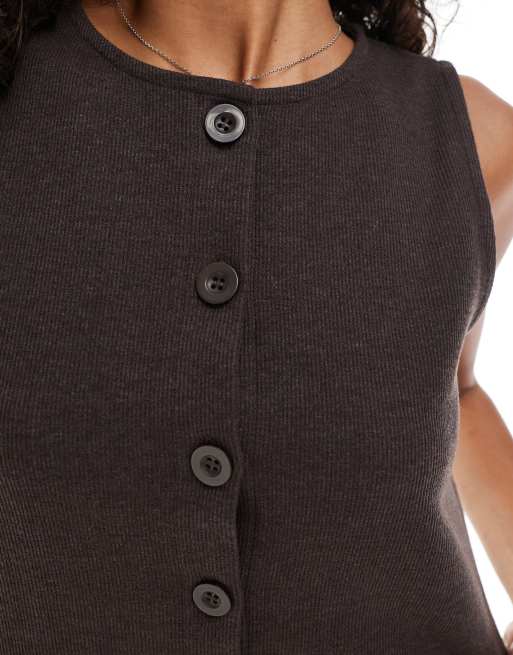 Miss Selfridge premium soft rib waistcoat co ord in chocolate, 3 of 4