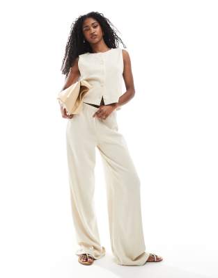 Miss Selfridge Premium Soft Ribbed Wide Leg Pants In Brown