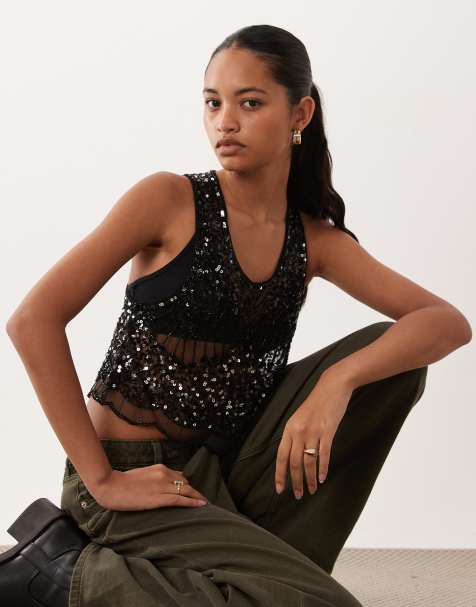 Miss Selfridge - Premium - Sort cami-top med udsmykninger - view 1