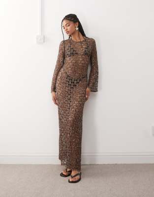 Miss Selfridge - Premium - Strandkleid in Schokobraun mit Paillettenbesatz-Grün