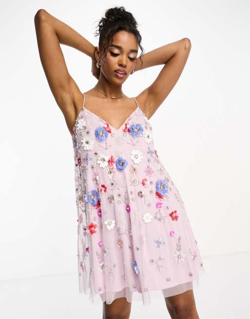 Miss Selfridge - Premium - Udsmykket minikjole med farverigt blomstermønster