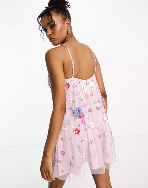 Miss Selfridge – Premium – Verziertes Minikleid mit farbiger Blumenverzierung, 2 von 4