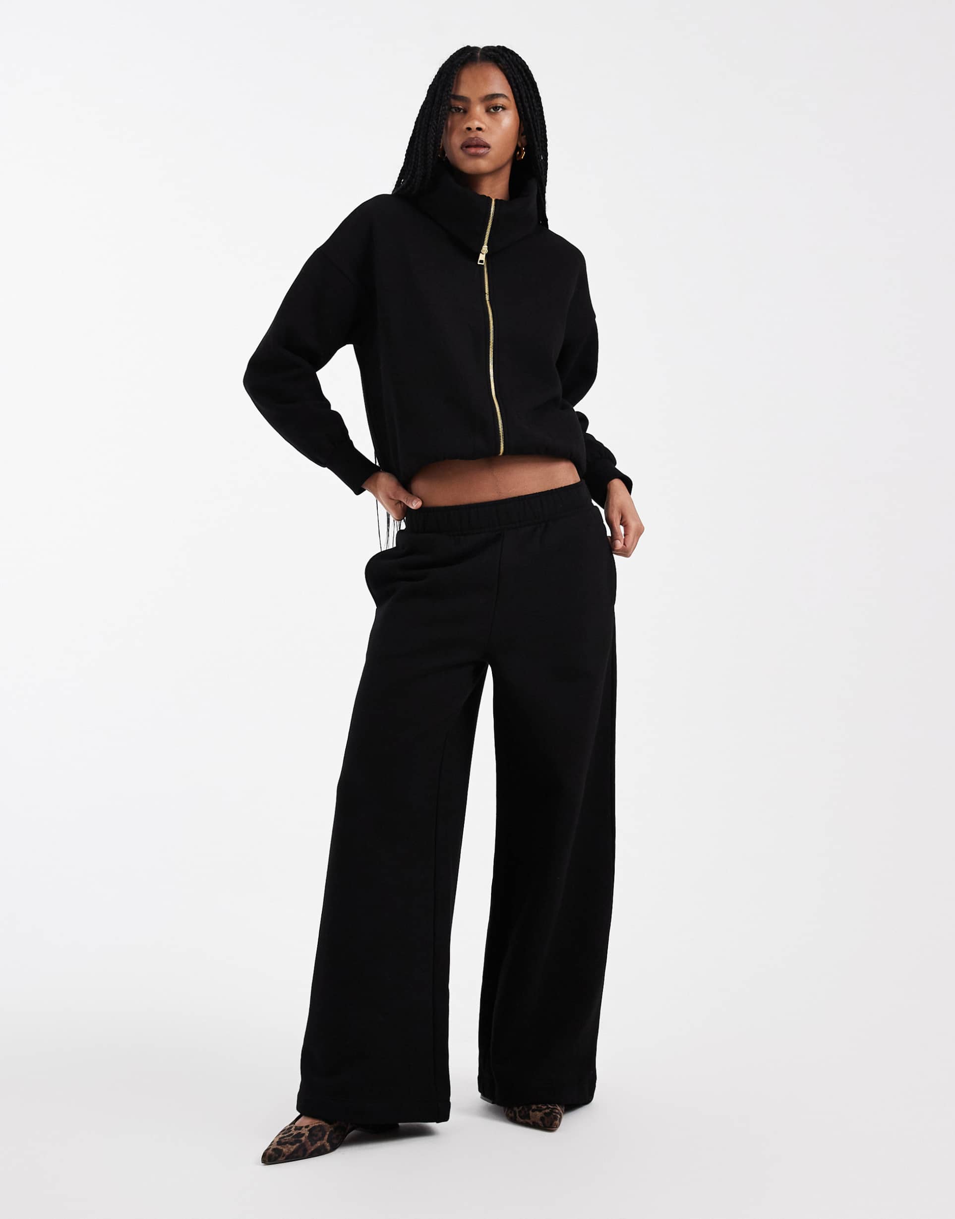 miss selfridge premium wide leg sweatpants in black - part of a set