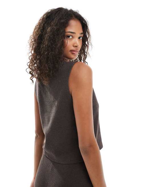 Miss Selfridge - Premium - Zachte geribbelde gilet in chocoladebruin, deel van co-ord set, 2 van 4