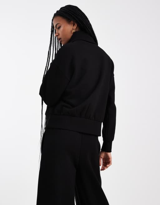 Miss Selfridge premium zip through collar detail sweat co-ord  in black, 2 of 4