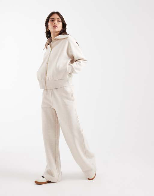 Miss Selfridge premium zip through collar detail sweat co-ord in oatmeal, 2 of 4