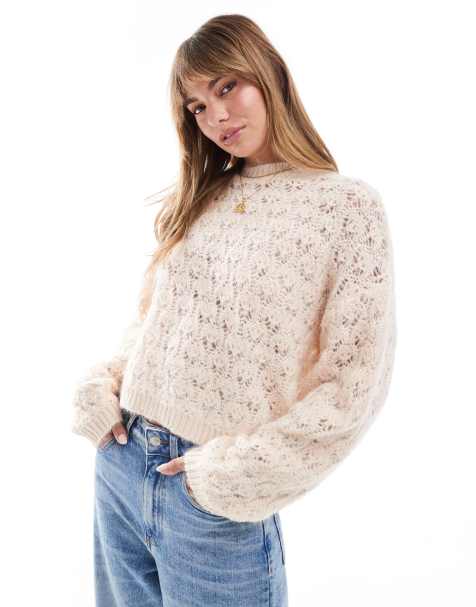 Miss Selfridge pretty pointelle stitch jumper in soft pink - view 1