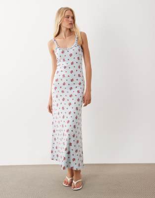Miss Selfridge Printed Cami Rib Maxi Dress In Blue