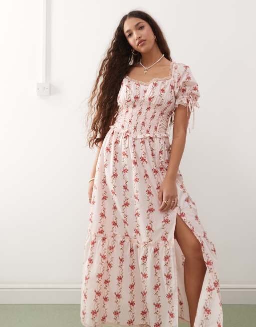 Miss Selfridge printed milkmaid maxi dress in ditsy floral