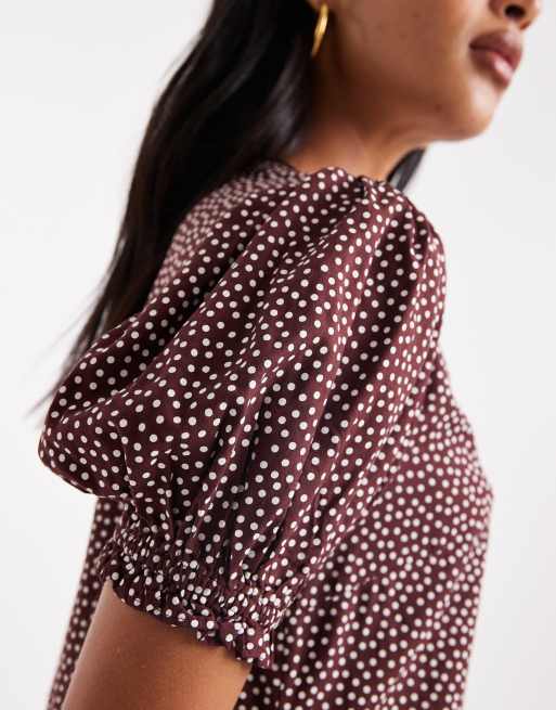 Miss Selfridge printed spun smock dress in brown polka dot