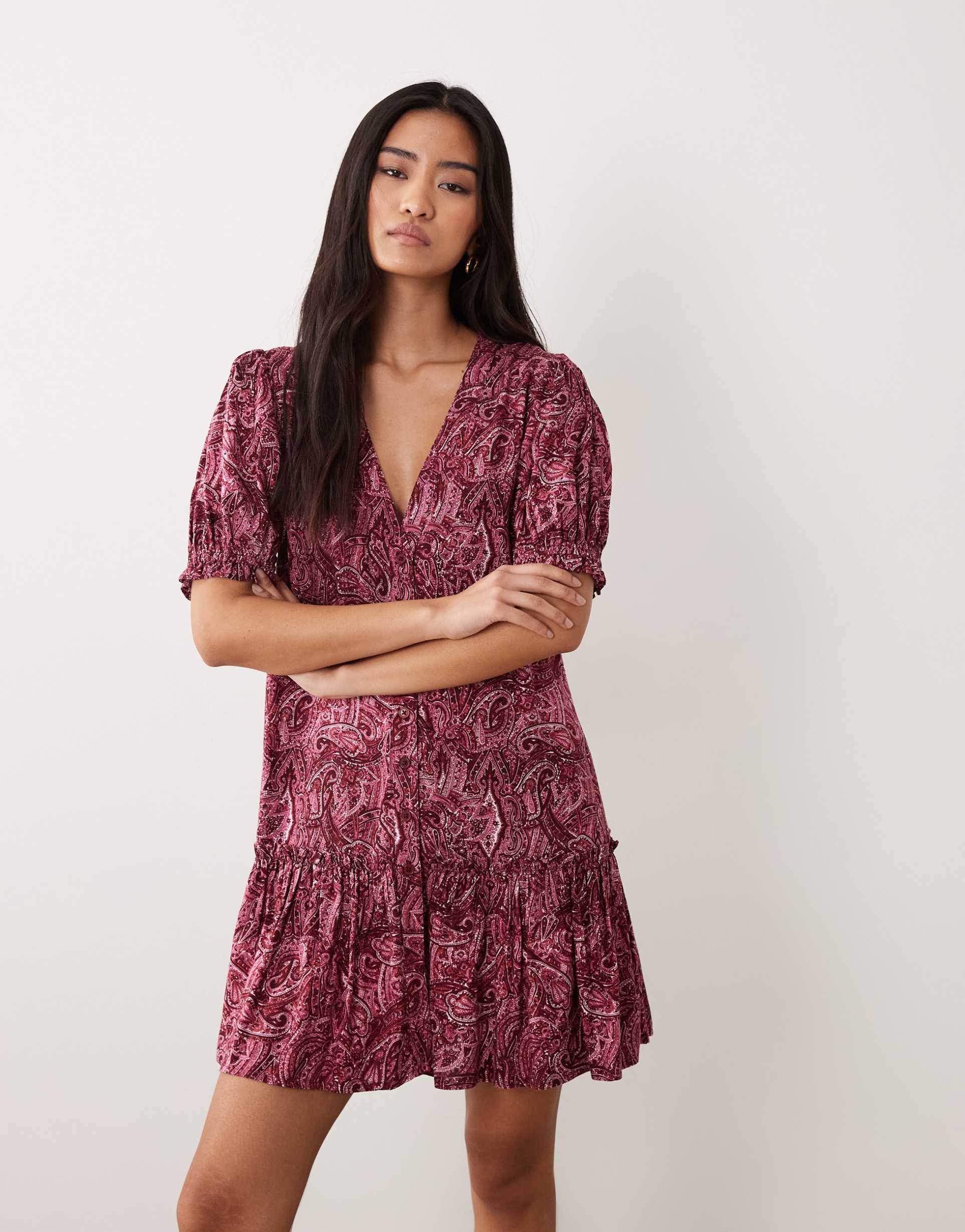 miss selfridge printed spun smock dress in pink paisley
