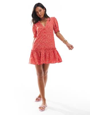 Miss Selfridge Printed Spun Smock Dress In Pink