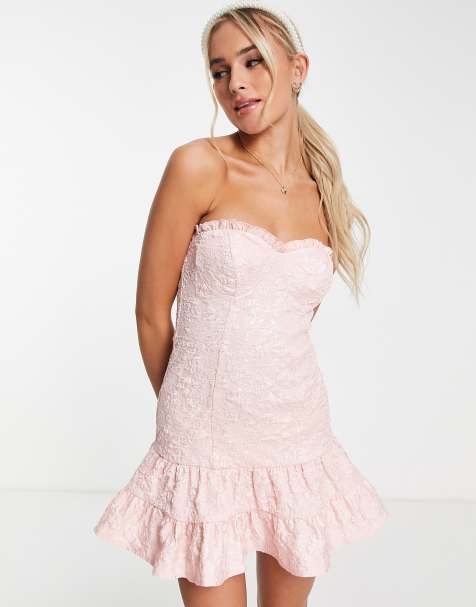 Miss Selfridge prom jacquard bustier mini dress in pink - view 1