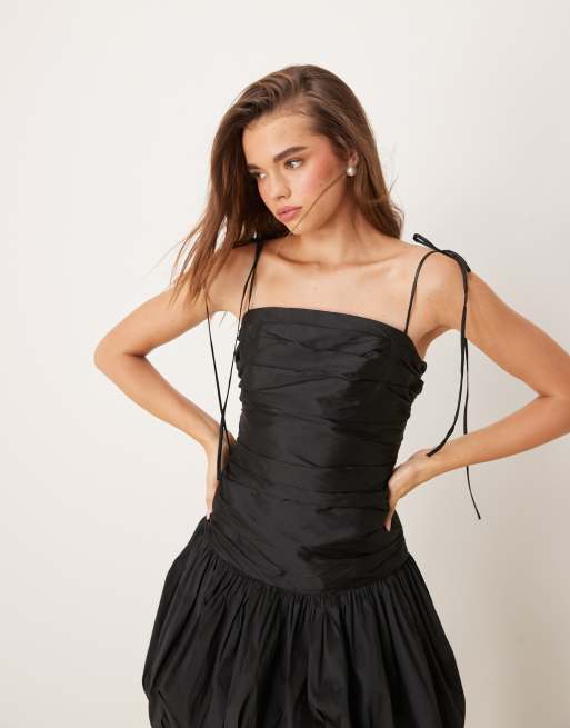 Miss Selfridge puff ball taffeta mini dress in black, 4 of 4