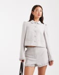 [Miss Selfridge] Miss Selfridge puff sleeve button-through blazer in grey (Part of a set) 8 GREY
