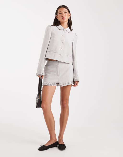 Miss Selfridge puff sleeve button up blazer in gray - part of a set