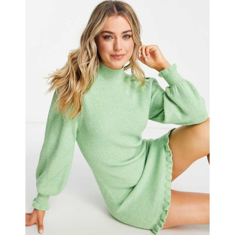 Womens puff sleeve 2024 frill hem jumper