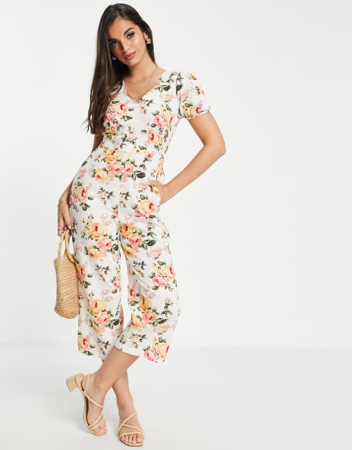Miss Selfridge puff sleeve jumpsuit in grape print
