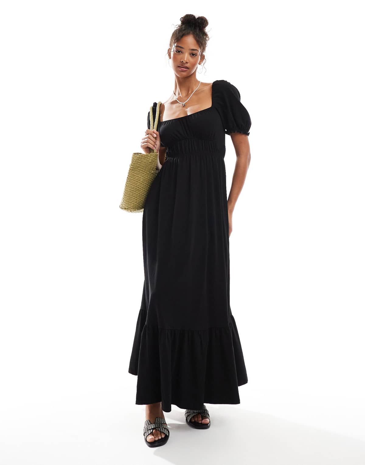 Miss Selfridge puff sleeve maxi dress in black