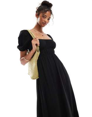 Shop Miss Selfridge Puff Sleeve Maxi Dress In Black