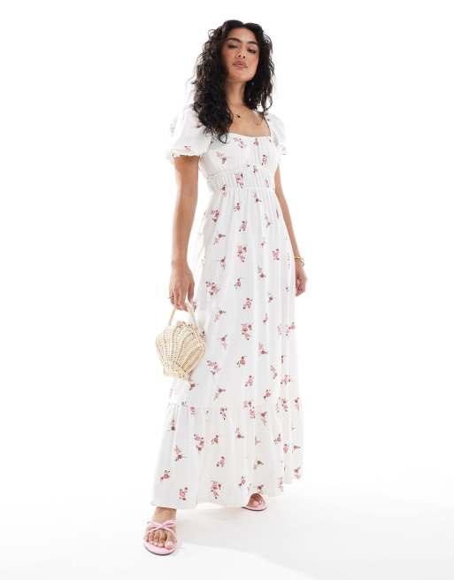 Miss Selfridge puff sleeve maxi dress in floral print