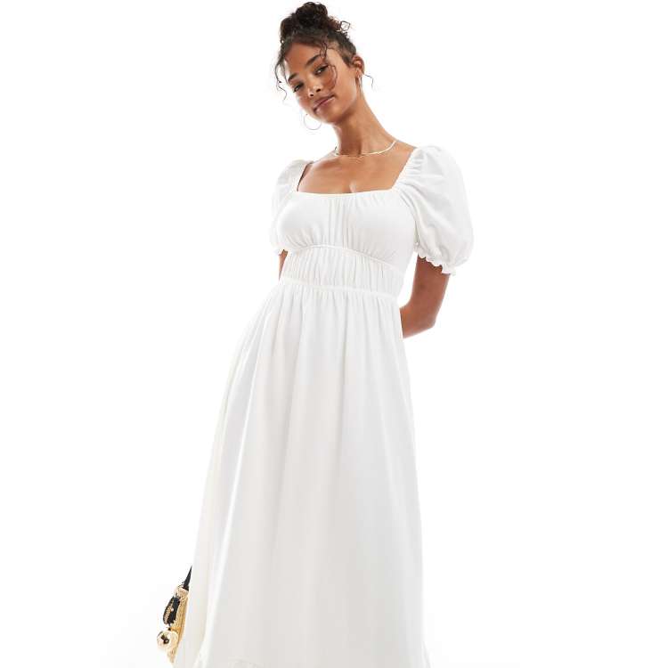 Miss Selfridge puff sleeve maxi dress in white | ASOS