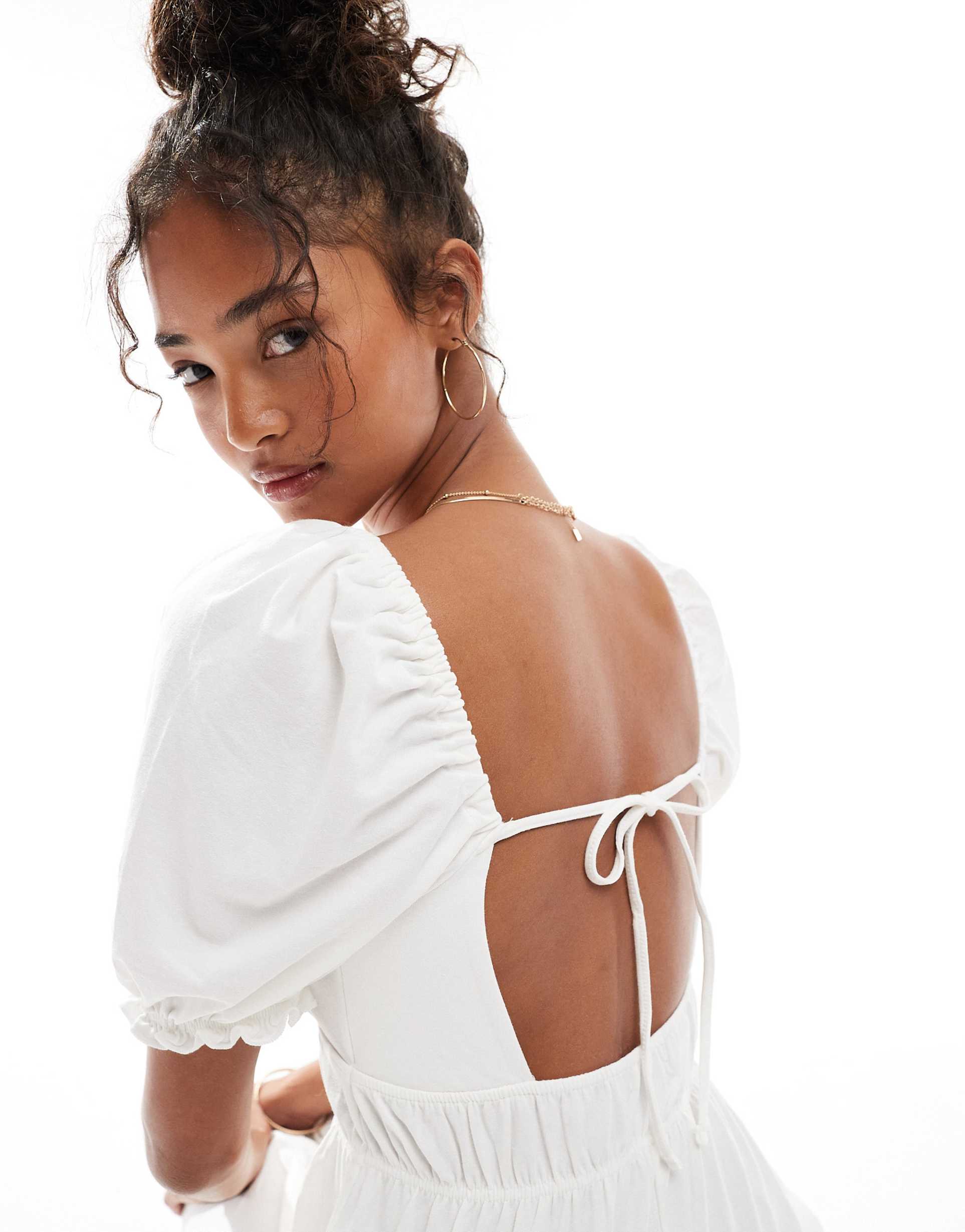 miss selfridge puff sleeve maxi dress in white