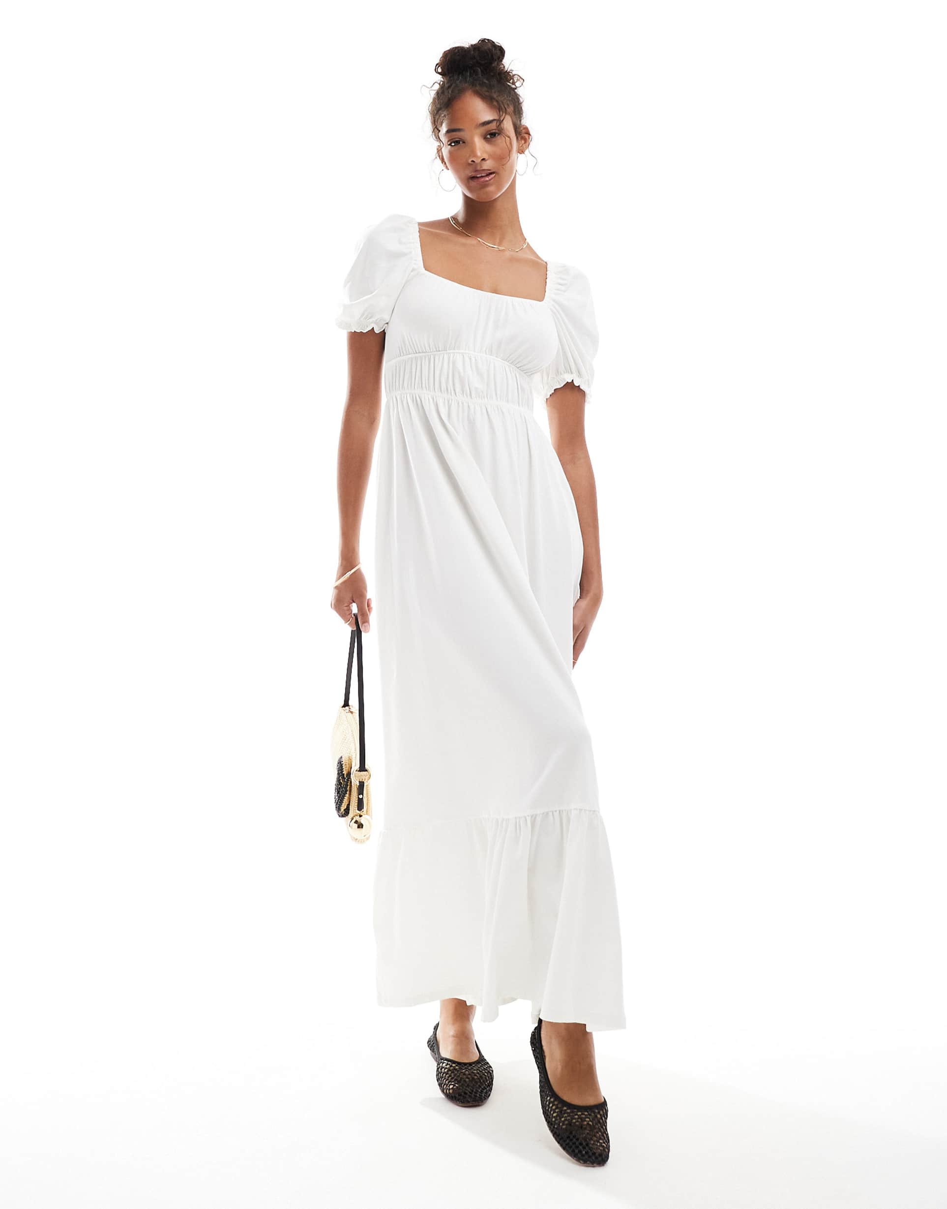 miss selfridge puff sleeve maxi dress in white