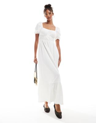 Miss Selfridge puff sleeve maxi dress in white