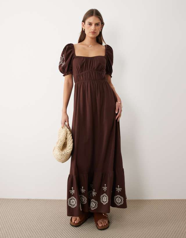 brown dress puff sleeves Miss Selfridge - Sleeve Maxi - Women - Cotton - 12 US Size:6T the Beautifully Yours Brown men sneaker Mens Black Leather Cowboy