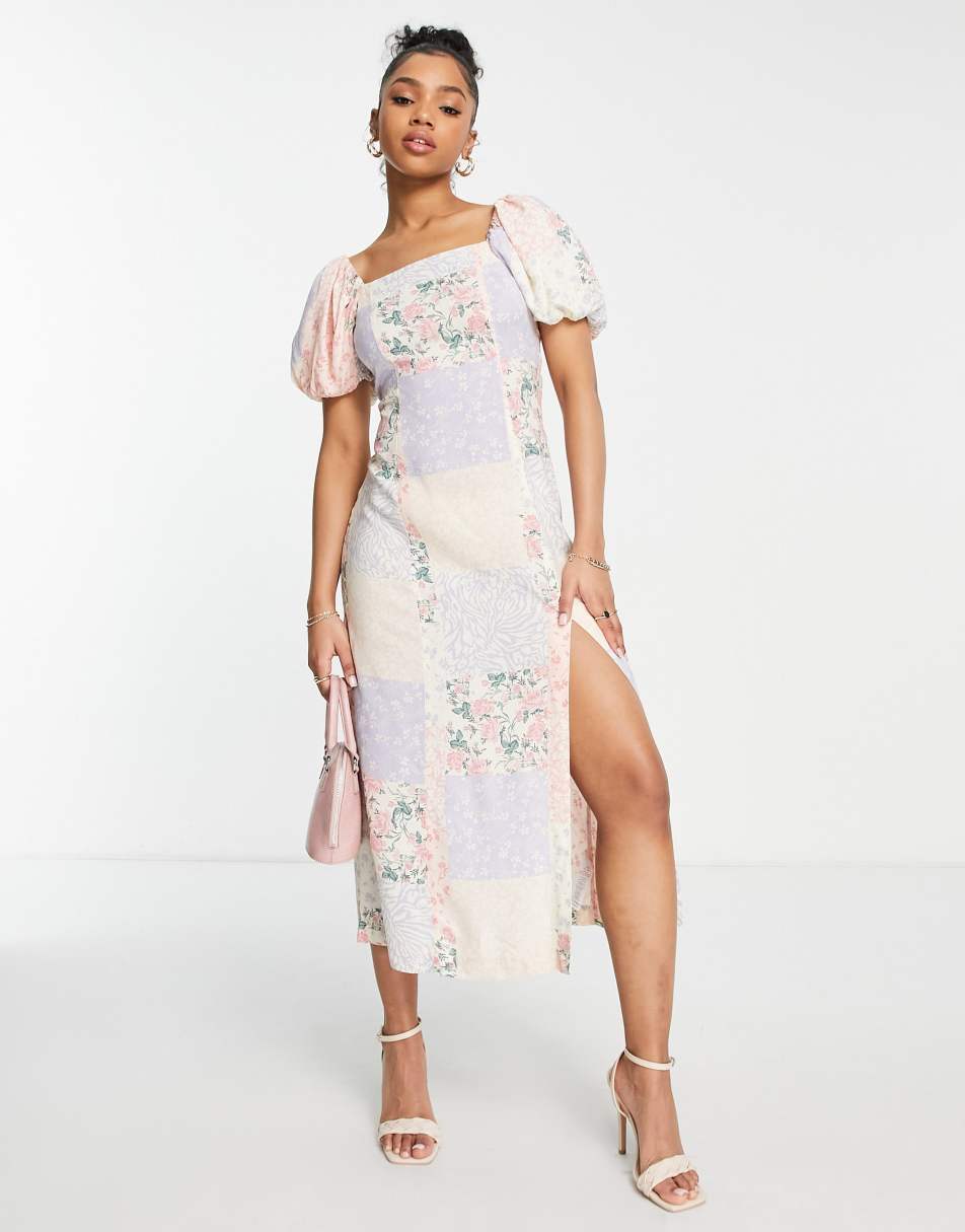 Topshop satin floral cut out occasion midi dress in pink