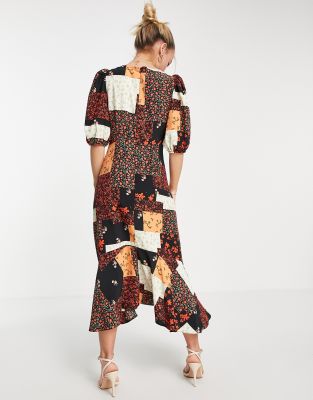 patchwork print midi dress