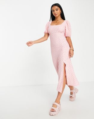 pink spotty midi dress